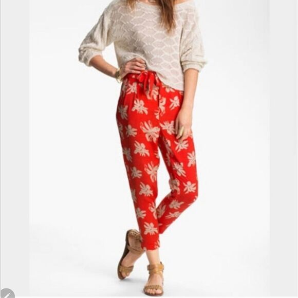 Viva Vena orange orchid pants floral pleated tie waist 2 26 - Picture 8 of 8